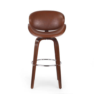30" Mid-Century Modern Upholstered Swivel Barstool, Walnut + Cognac Dweva