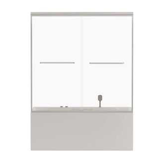 56"-60" W x 58" H Double Sliding Bathtub Shower Door, Semi-Frameless Bypass Tub Door, 1/4" (6mm) Tempered Glass with Explosion-Proof Film, Adjustable Aluminum Alloy Frame, Brushed Nickel 24D03-T60BNX Dweva