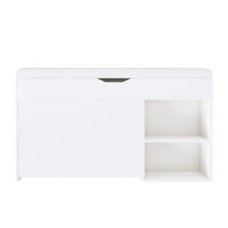 Entryway Bench with Shoe Storage,Adjustable 3-Tier Flip-Up Drawers & Hidden Cabinet,Space-Saving Shoe Organizer,Triple Storage and Modern Design,for Hallway and Living Room,White Dweva