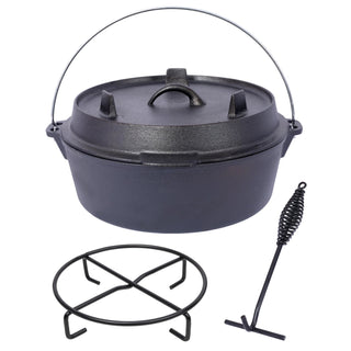 Pre-Seasoned Cast Iron Dutch Oven With Skillet Lid, Outdoor Camping Deep Pot for Camping Fireplace Cooking BBQ Baking Campfire, With Iron Pot Rack, 8 Quart Dweva