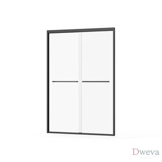 Goodyo Double Sliding Glass Shower Door 48 in. W x 72 in. H Aluminum Framed Shower Enclosure with SGCC Clear Tempered Glass, Stainless Steel Hardware, Matte Black Dweva