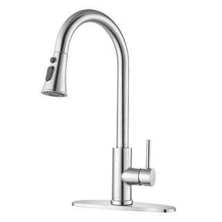 Brushed Nickel Pull-Down Kitchen Faucet - Single Hole Deck Mount with Stainless Steel Sprayer & Single Handle Control Dweva