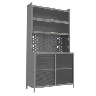73'' Tall Kitchen Pantry Cabinet , 6 Level Flip Door with Pegboard Spacious, Adjustable & Stylish Metal Pantry Storage Cabinet, Anti-Tip Design Hutch for Kitchen, Dining Room, Living Room(Grey) Dweva