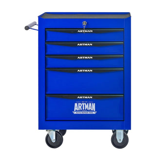 Rolling Metal Tool Chest with 5 Drawers, 20" 5-Drawer Tool Chest Cabinet with Ball Bearing Drawer Slides, Steel Tool Storage Box Organizer -BLACK&BLUE Dweva