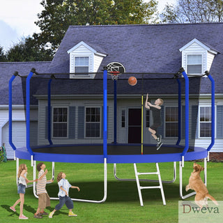 12FT Trampoline with Basketball Hoop, ASTM Approved Reinforced Type Outdoor Trampoline with Enclosure Net Dweva