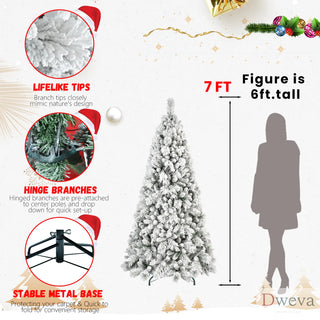 4FT Flocked Christmas Tree with 150 Warm White LED Lights – 350Tips, Snowy PVC & Hard Needle Branches, Hinged Design for Easy Setup, Sturdy Metal Stand – Full & Realistic Holiday Tree Dweva
