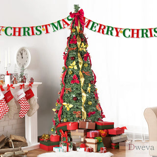 6FT Pop-Up Christmas Tree with 150 Warm White UL Lights – Pre-Decorated with Red & Gold Ornaments, Flowers, Ribbons & Bows – Easy Assembly, Space-Saving Collapsible Holiday Tree Dweva