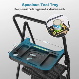Folding step stool with bandwidth anti slip pedals and tool trays, lightweight and portable steel step stool, perfect for kitchen and home, indoor and outdoor use, sturdy steel steps (6 levels) Dweva