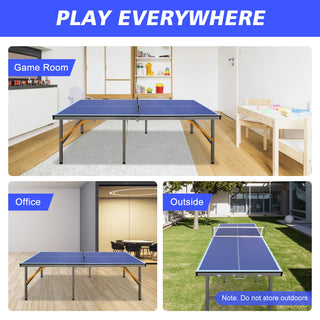 5ft Mid-Size Table Tennis Table Foldable & Portable Ping Pong Table Set for Indoor Games with Net, 2 Table Tennis Paddles and 3 Balls Dweva