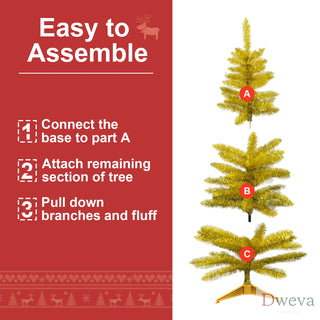 4FT Gold Christmas Tree with 50 UL Lights, 122 PVC Tips – Prelit Artificial Holiday Tree for Indoor Decoration, Small Space, Tabletop, Apartment, or Office Dweva