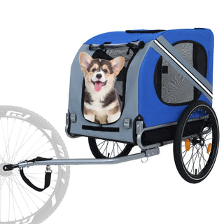 Large Folding Bike Trailer for Dogs – 66LB Capacity All-Terrain Pet Carrier, Durable Steel Frame for Cycling, Jogging, Camping & Outdoor Adventures, Blue-Gray Dweva