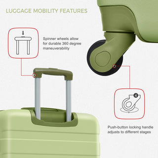 Luggage Sets New Model ABS Hardshell 3pcs Clearance Luggage Hardside Lightweight Durable Suitcase sets Spinner Wheels Suitcase with TSA Lock 20''24''28''( Light Green) Dweva