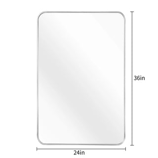 24x36 Inch Silver Metal Framed Rectangular Bathrrom Mirror for Wall.(W2203P156434) Dweva