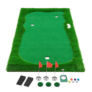 10x5 FT Golf Putting Green, Golf Training Mat with High-quality Turf, 3 Holes, 3 Flags and Cups for Indoor Outdoor Dweva