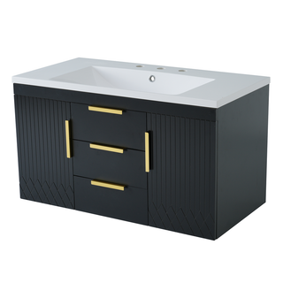 36'' Wall Mounted Bathroom Vanity with Resin Sink, Floating Bathroom Storage Cabinet with 2 Drawers, Solid Wood Bathroom Cabinet (Same as N710S236003B) Dweva