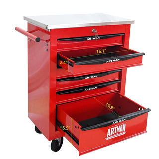 6 Drawers Multifunctional Tool Cart with Wheels,Metal Rolling Tool Cart Storage for Garage Workshop Warehouse Repair Shop--With Stainless Steel Roof- Red&Black Dweva
