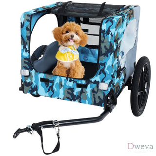 Outdoor Heavy Duty Collapsible Pet Bike Trailer with 16-Inch All-Terrain Wheels & Universal Hitch – Foldable Dog/Cargo Carrier Cart for Bicycles, blue, grey Dweva
