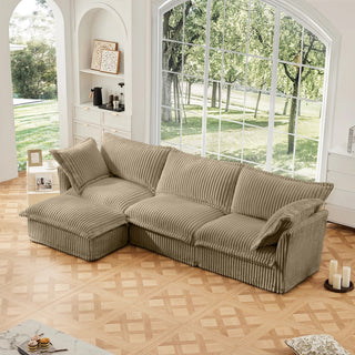 Slipcovered Fluffy Sofa - 3 Seat with Ottoman Dweva