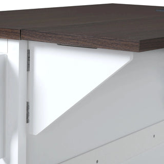 K&K 54.9" Kitchen Island with Drop Leaf, Power Outlet, Kitchen Storage Cart with 4 Door Shelves, Cross Barn Doors & Visual Glass Door, Rolling Kitchen Island on 4 Wheels for Kitchen, Dining Room,White Dweva