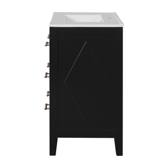 30'' Bathroom Vanity with Ceramic Sink Combo, Free Standing Single Vanity Set with 3 Drawers, Solid Wood Frame Bathroom Storage Cabinet, Black Dweva