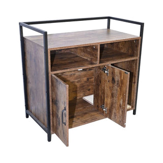 Rustic Brown Wooden Cat Litter Box Enclosure, Spacious Hidden Cat Litter Box with Scratching Mat Furniture for Bedroom, Bathroom, Living Room-31.9"x17.7"x31.4", 61 lbs Dweva