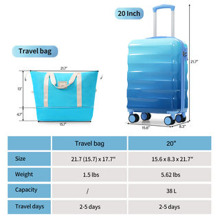 20" Carry-on Luggage with Cup Holder – Lightweight Glossy Hardshell Suitcases with Spinner Wheels, TSA Lock, Airline Approved, 2 Piece Set Dweva