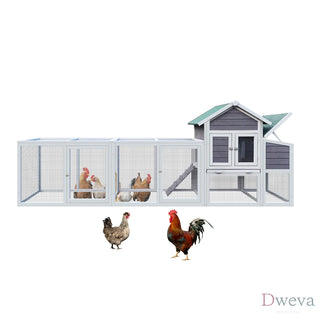 Gray Wooden Chicken Coop Outdoor Hen House with Run, Waterproof Roof & Nesting Box, Rabbit Duck Poultry Cage with Perch, Sliding Tray, and Secure Locks Dweva