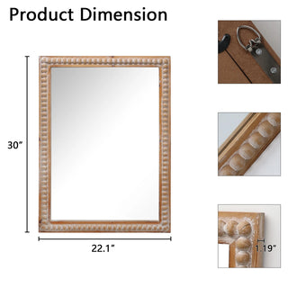 22x30 Inches Wood Framed Mirrors for Bathroom,Wooden Frame Wall Mirror Farmhouse Wall Mounted Rectangle Mirror for Vanity (Horizontal/Vertical) with beading Dweva