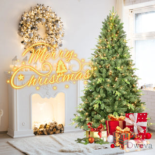 6FT Pre-Lit Christmas Tree with 350 UL Warm White Lights – Classic Green Tree with 1339 PE+PVC Tips, Hinged Branches for Easy Setup, Sturdy Metal Stand, Realistic Full Look Dweva
