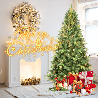5FT Pre-Lit Christmas Tree with 300 UL Warm White Lights – Classic Green Tree with 967 PE+PVC Tips, Hinged Branches for Easy Setup, Sturdy Metal Stand, Realistic Full Look Dweva