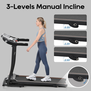 NEW Home Folding Treadmill with Pulse Sensor, 2.5 HP Quiet Brushless Motor , 7.5 MPH, 300LBS Weight Capacity Walking Jogging Machine with 3 Level Incline 12 Preset Programs for Home Gym