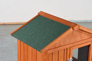 Large Wooden Rabbit Hutch, 2-Story Outdoor Bunny Cage with Waterproof Asphalt Roof, Pull-Out Tray & Ramp, Fir Wood Pet House for Rabbits, Chickens, Guinea Pigs (Brown & Green) Dweva