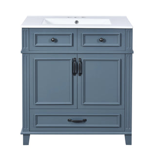 30'' Bathroom Vanity with Ceramic Sink,Solid Wood Frame Bathroom Storage Cabinet with Soft Closing Doors,Retro Style, Blue Dweva