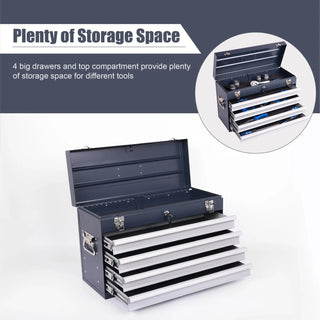 Heavy Duty Metal Tool Box, 21-inch, Portable Metal Tool Box with 4 Drawers, Small Tool Chest with EVA Liners, Ball Bearing Slide Drawers Locking & Powder Coated Finish, Multi-Function Tool Organizer Dweva