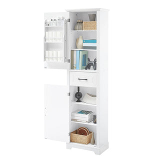 Tall Bathroom Storage Cabinet, Freestanding Storage Cabinet with Two Doors and Adjustable Shelves, Door Shelve Design, MDF Board with Painted Finish, White Dweva