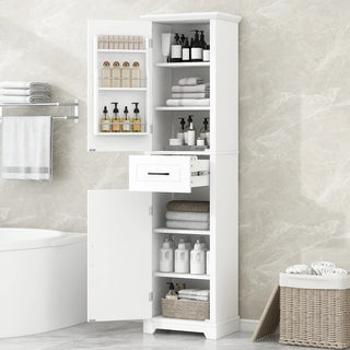 Tall Bathroom Storage Cabinet, Freestanding Storage Cabinet with Two Doors and Adjustable Shelves, Door Shelve Design, MDF Board with Painted Finish, White Dweva