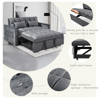 Modern Velvet Loveseat Futon Sofa Couch Pullout Bed, Small Love Seat Lounge Sofa w/Reclining Backrest, Toss Pillows, Pockets, Furniture for Living Room,3 in 1 Convertible Sleeper Sofa Bed Dweva