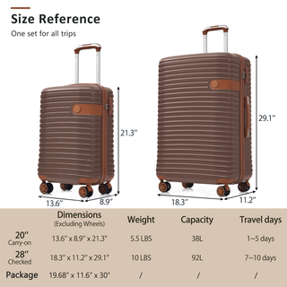 Hardshell Luggage Set with TSA Lock, 360° Spinner Wheels, Lightweight Durable Travel Suitcases for Women/Men Carry-On & Check-In Dweva