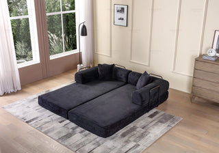 Convertible Sleeper Sofa Bed with Cylindrical Pillow - Corduroy Folding Mattress Couch with Fixed-Shape Frame for Living Room, Bedroom, Lounge, Studio - Black Dweva