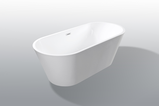 59" Acrylic Freestanding Bathtub, Stand Alone Soaking Tub, Glossy White Acrylic, Toe-tap Chrome Drain, cUPC Certified Dweva
