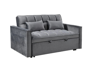Modern Velvet Loveseat Futon Sofa Couch Pullout Bed, Small Love Seat Lounge Sofa w/Reclining Backrest, Toss Pillows, Pockets, Furniture for Living Room,3 in 1 Convertible Sleeper Sofa Bed Dweva