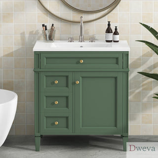 30'' Bathroom Vanity with Top Sink, Modern Bathroom Storage Cabinet with 2 Drawers and a Tip-out Drawer, Single Sink Bathroom Vanity Dweva