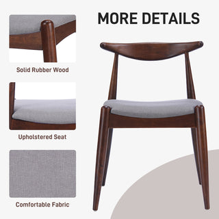 Set of 2 Rubberwood Dining Chairs with Ergonomic Backrest & Comfort Cushions, Walnut+Light Gray (same sku: 59296.00FDBEI) Dweva