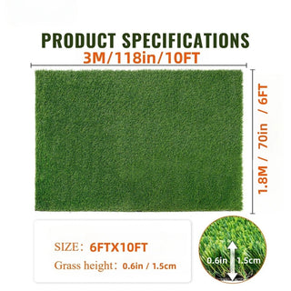 6ft x 10ft Premium Artificial Turf Mat with Drainage Holes. Thick Fake Grass with Rubber Backing, Ideal for Indoor/Outdoor Pet Areas, Garden, Lawn, Patio & Balcony Decor(Grass height 0.6 inches/1.5cm) Dweva