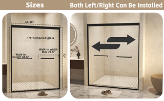 44-48" W × 72" H Tempered Glass with Explosion Proof Film, Aluminum Frame Double Sliding Shower Door, "1/4 (6 mm), Stainless Steel handle, Matte Black Dweva