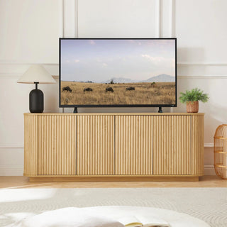 Sideboard Storage Cabinet TV Stand with wave pattern Buffet Cabinet Wooden Vertical Striped Cabinet for Kitchen/Bedroom/Entryway. Natural, 64''W x 15''D x 24''H. Dweva