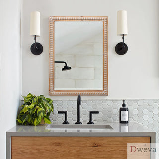 22x30 Inches Wood Framed Mirrors for Bathroom,Wooden Frame Wall Mirror Farmhouse Wall Mounted Rectangle Mirror for Vanity (Horizontal/Vertical) with beading Dweva