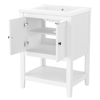 [VIDEO] 24" White Modern Sleek Bathroom Vanity Elegant Ceramic Sink with Solid Wood Frame Open Style Shelf Dweva
