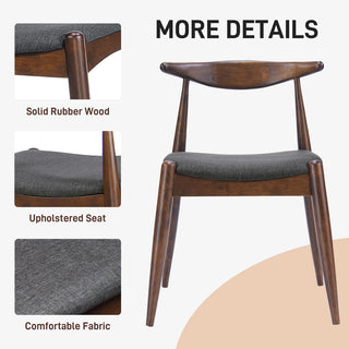 Set of 2 Rubberwood Dining Chairs with Ergonomic Backrest & Comfort Cushions, Walnut+Charcoal (same sku: 59296.00F) Dweva