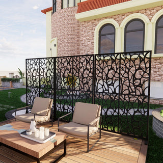 Metal Privacy Screens W3.8Ft X H6Ft Outdoor and Indoor Divider with Free Standing Decorative Privacy Screen for Balcony Patio Garden Room Divider, Black Bird Shape Dweva